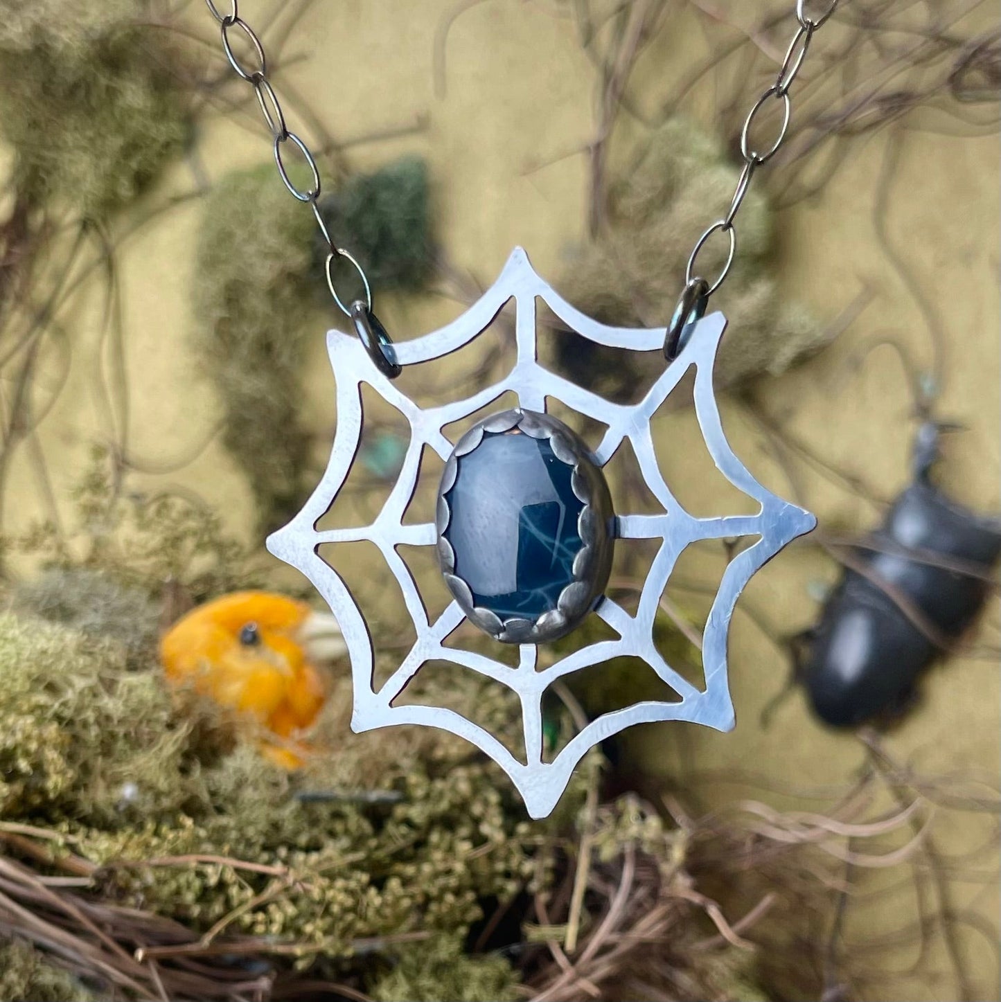 SAMPLE SALE Widow’s Web Spiderweb Obsidian Sterling Necklace - Loved To Death