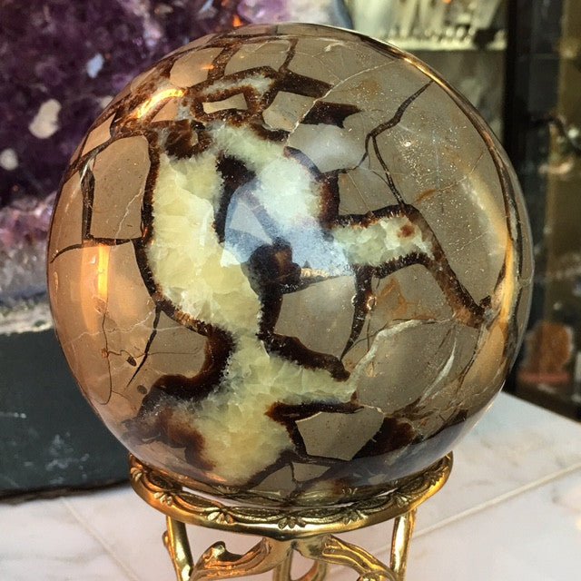 Septarian Nodule Large 6” Polished Sphere - Loved To Death