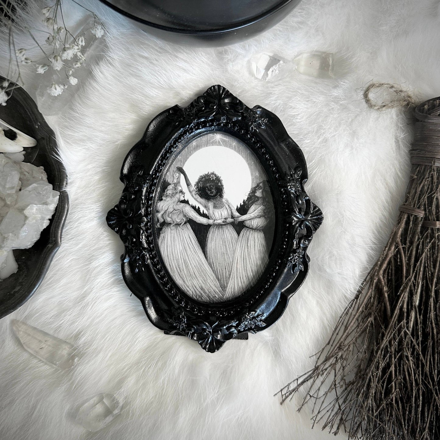 Sisters of the Moon - Mini Ornate Black Framed Art Print - Loved To Death