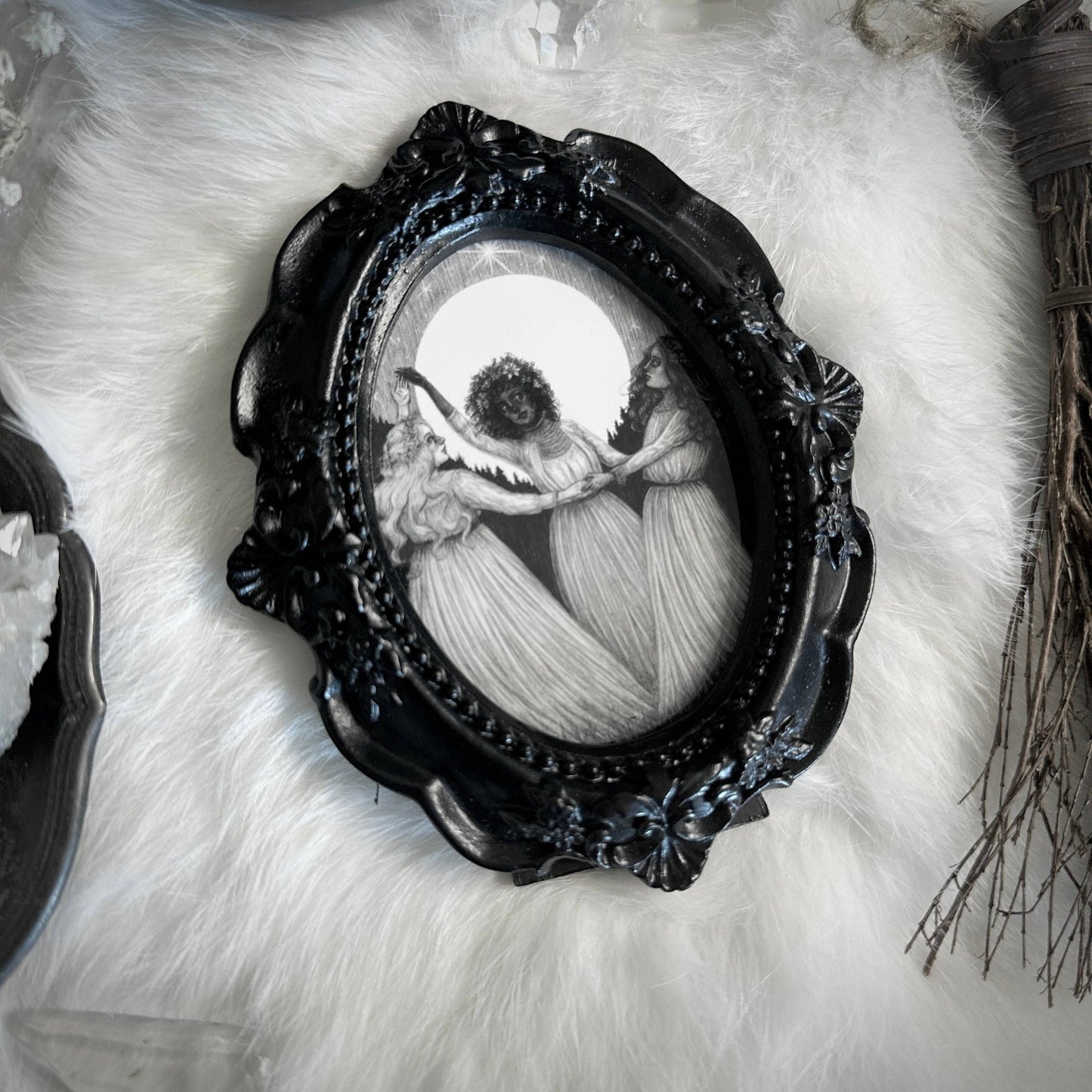 Sisters of the Moon - Mini Ornate Black Framed Art Print - Loved To Death