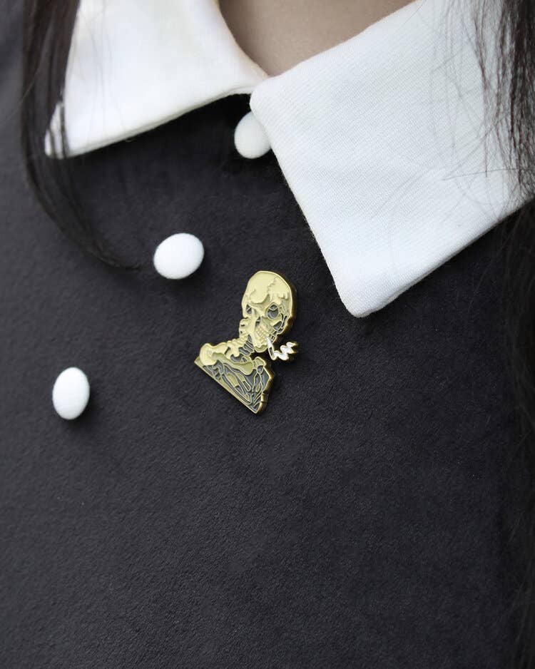 Skull of a Skeleton with Burning Cigarette • Enamel Pin - Loved To Death