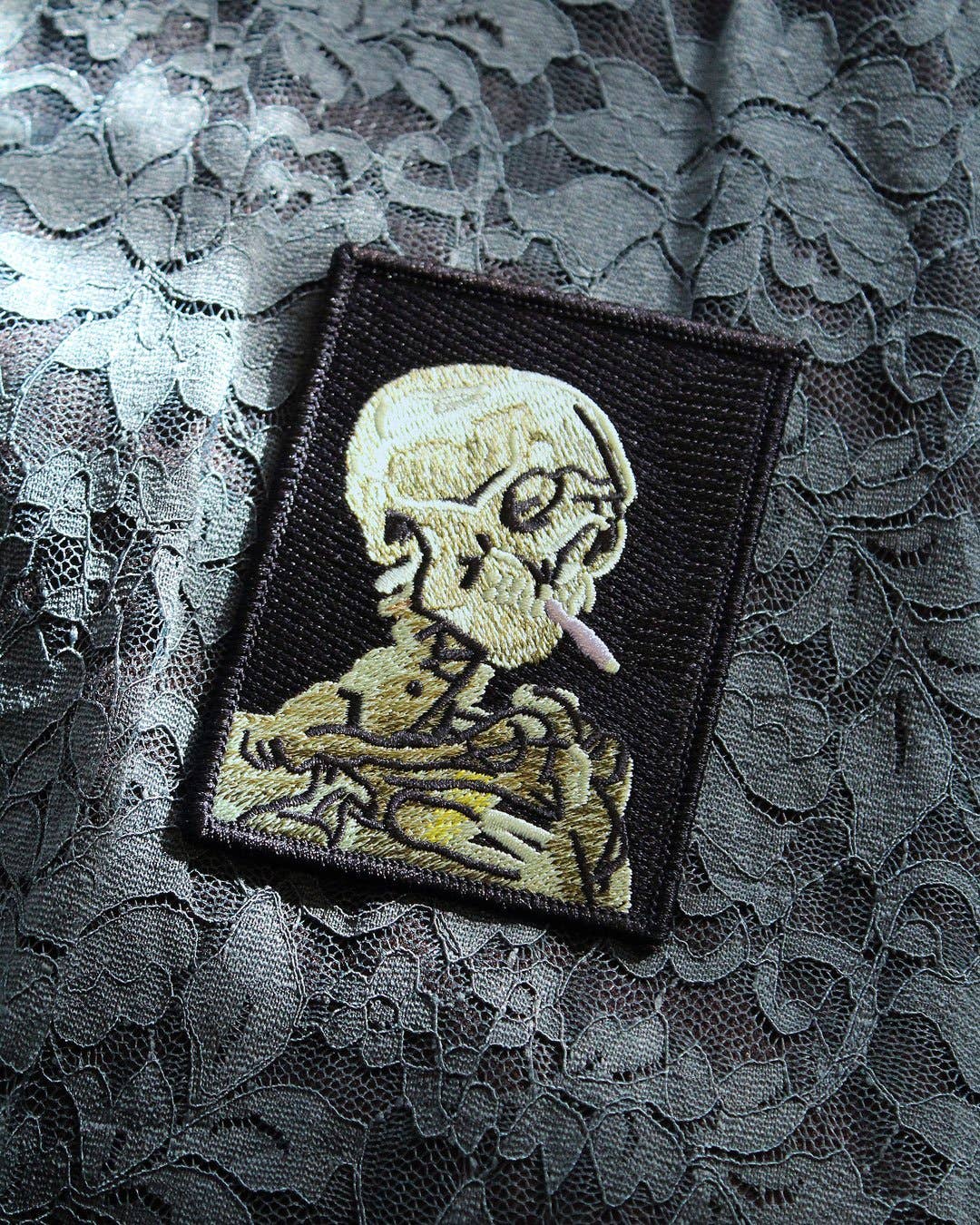 Skull of a Skeleton with Burning Cigarette • Patch - Loved To Death