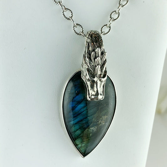 Sterling Dragon Labradorite Drop Necklace - Loved To Death