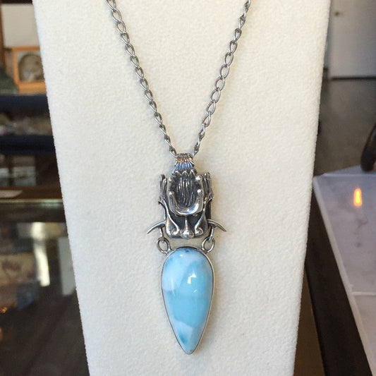 Sterling Dragon Larimar Drop Necklace - Loved To Death