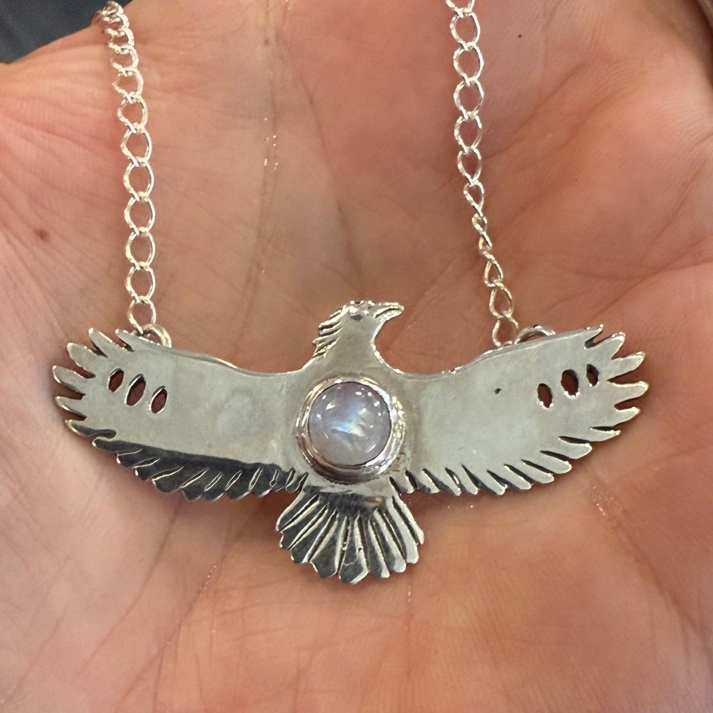 Sterling Eagle Moonstone Necklace - Loved To Death