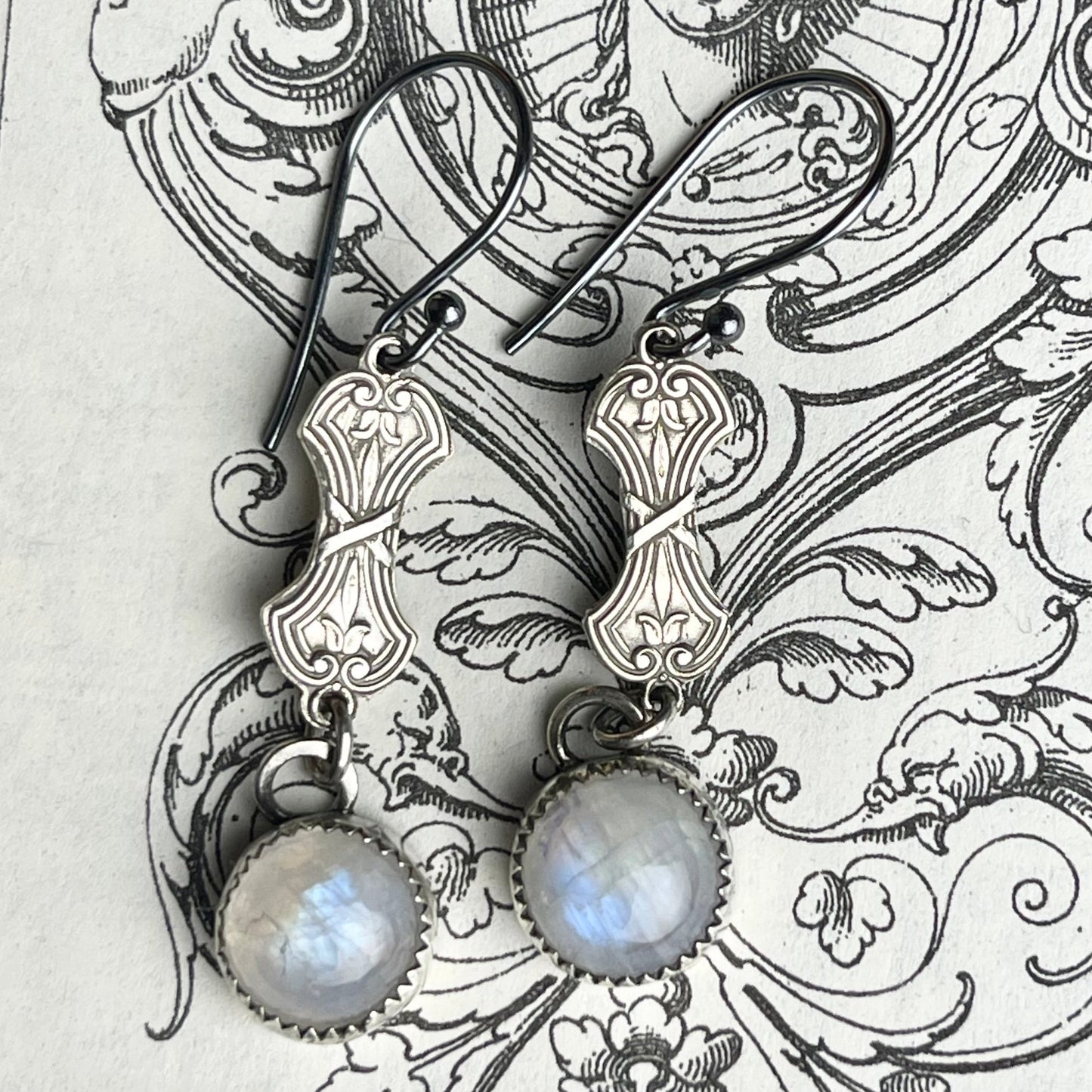 Sterling Gothic Victorian Moonstone Earrings - Loved To Death