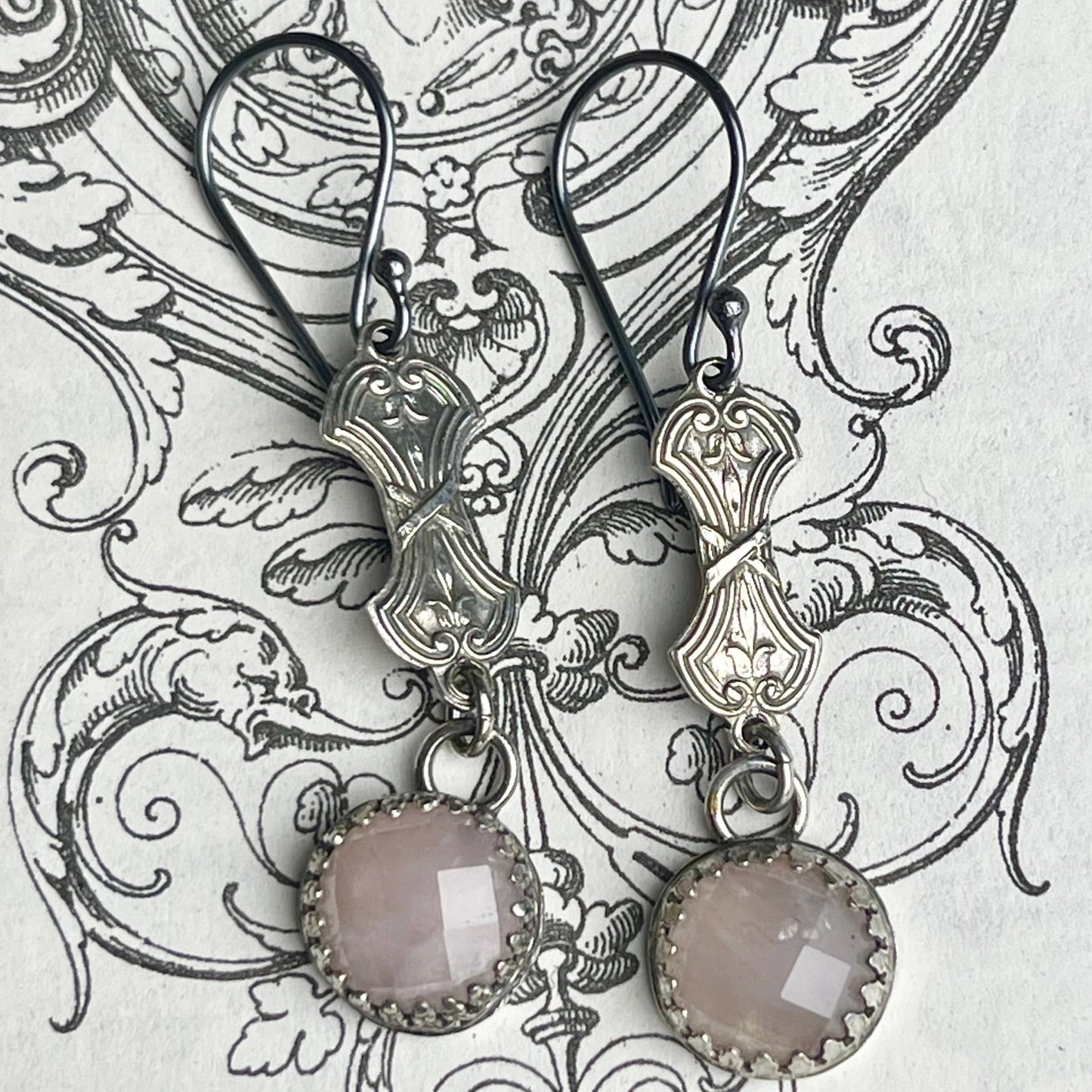 Sterling Gothic Victorian Rose Quartz Earrings - Loved To Death