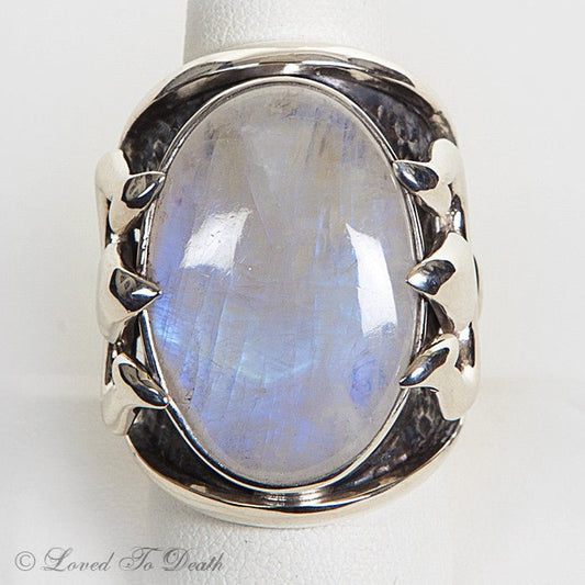Sterling Moonstone Trident Ring - Loved To Death