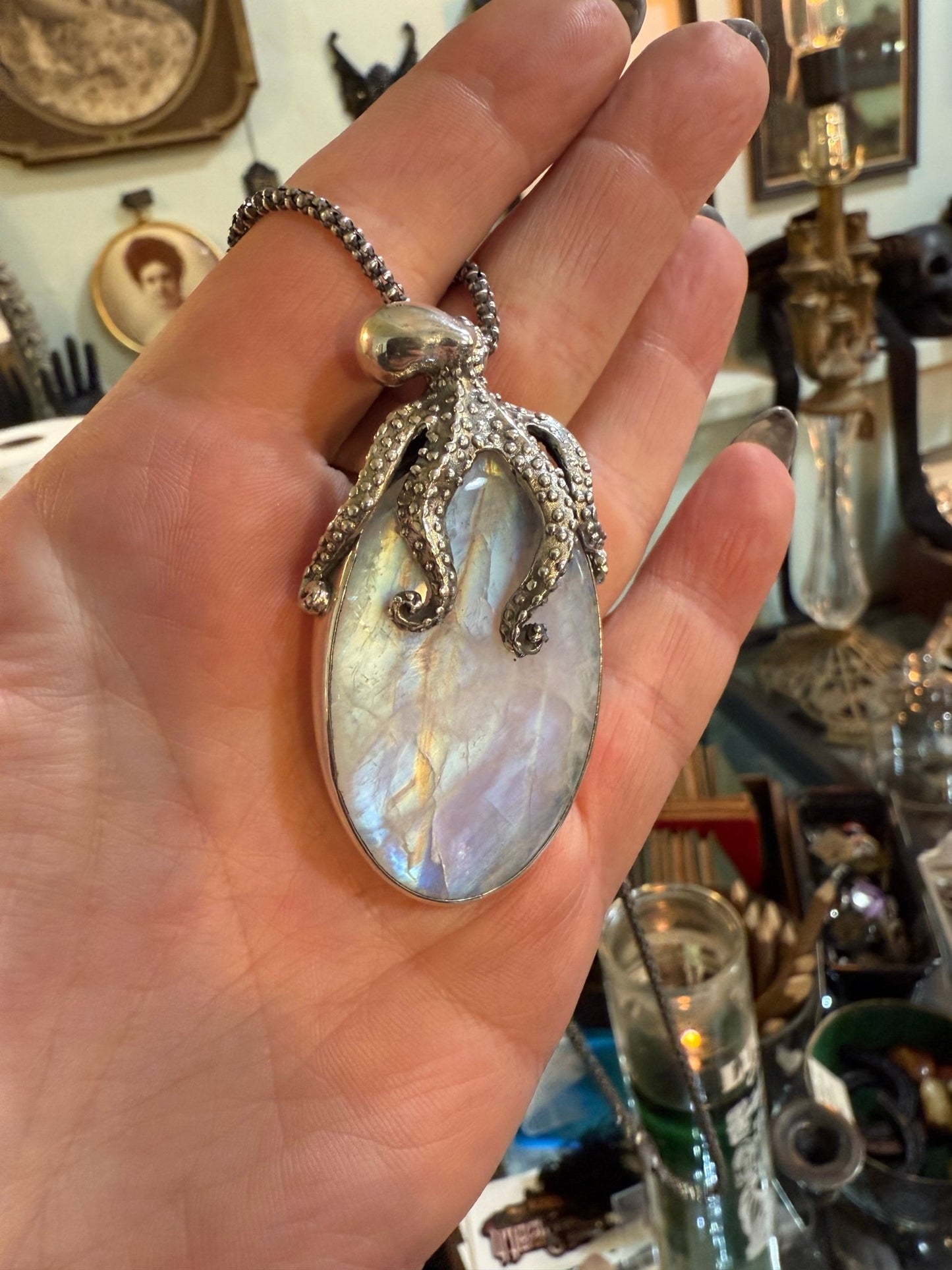 Sterling Octopus Moonstone Necklace - Loved To Death