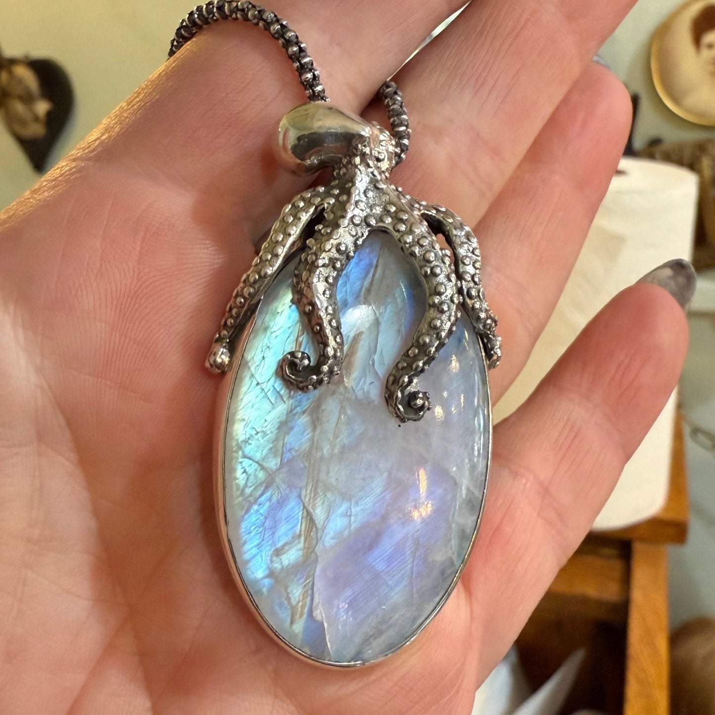 Sterling Octopus Moonstone Necklace - Loved To Death