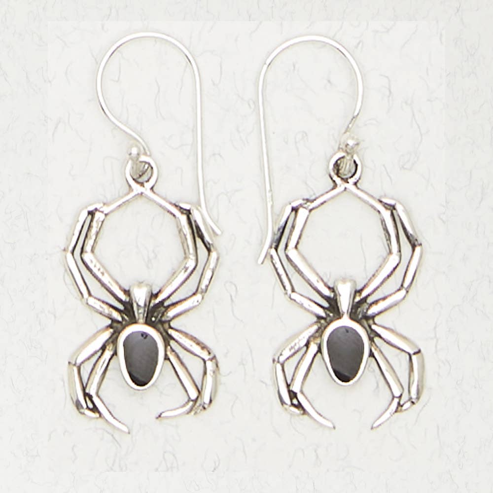 Sterling Onyx Spider Earrings - Loved To Death