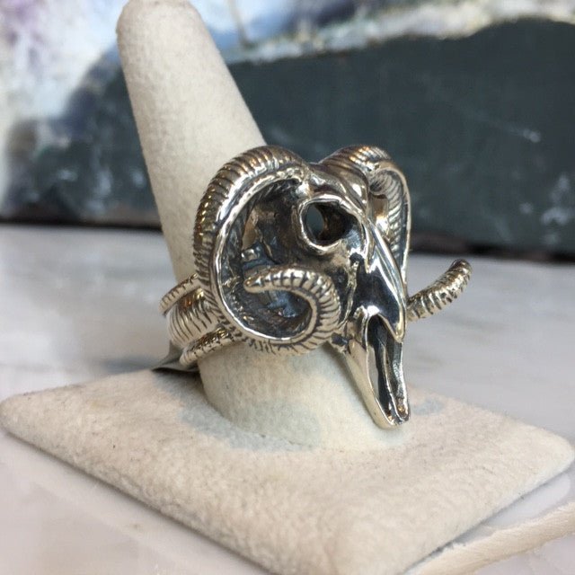 Sterling Ram Skull Ring - Loved To Death