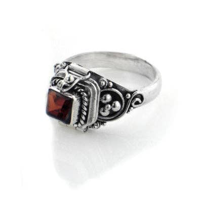 Sterling Silver Square Gemstone Poison Box Locket Ring - Loved To Death