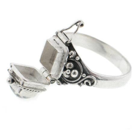 Sterling Silver Square Gemstone Poison Box Locket Ring - Loved To Death
