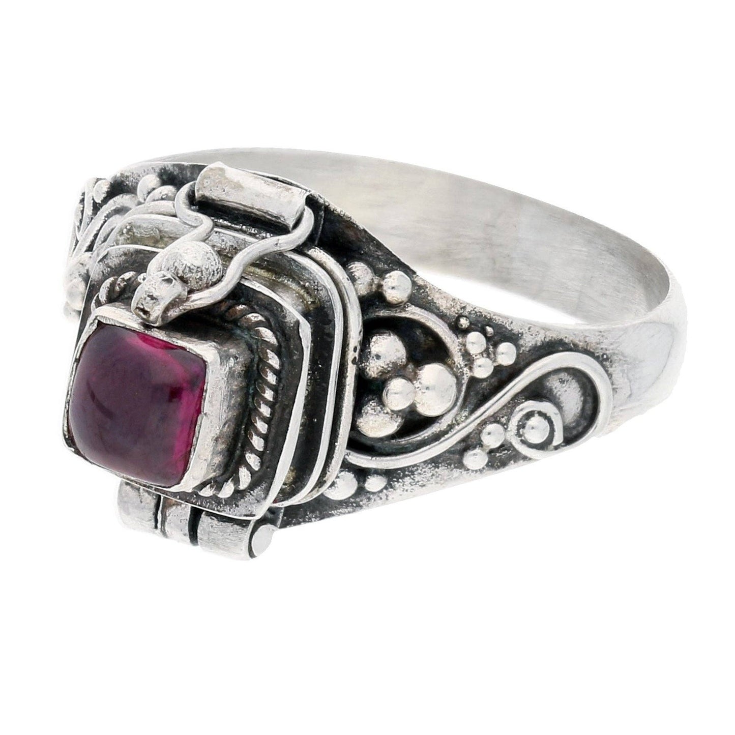 Sterling Silver Square Gemstone Poison Box Locket Ring - Loved To Death