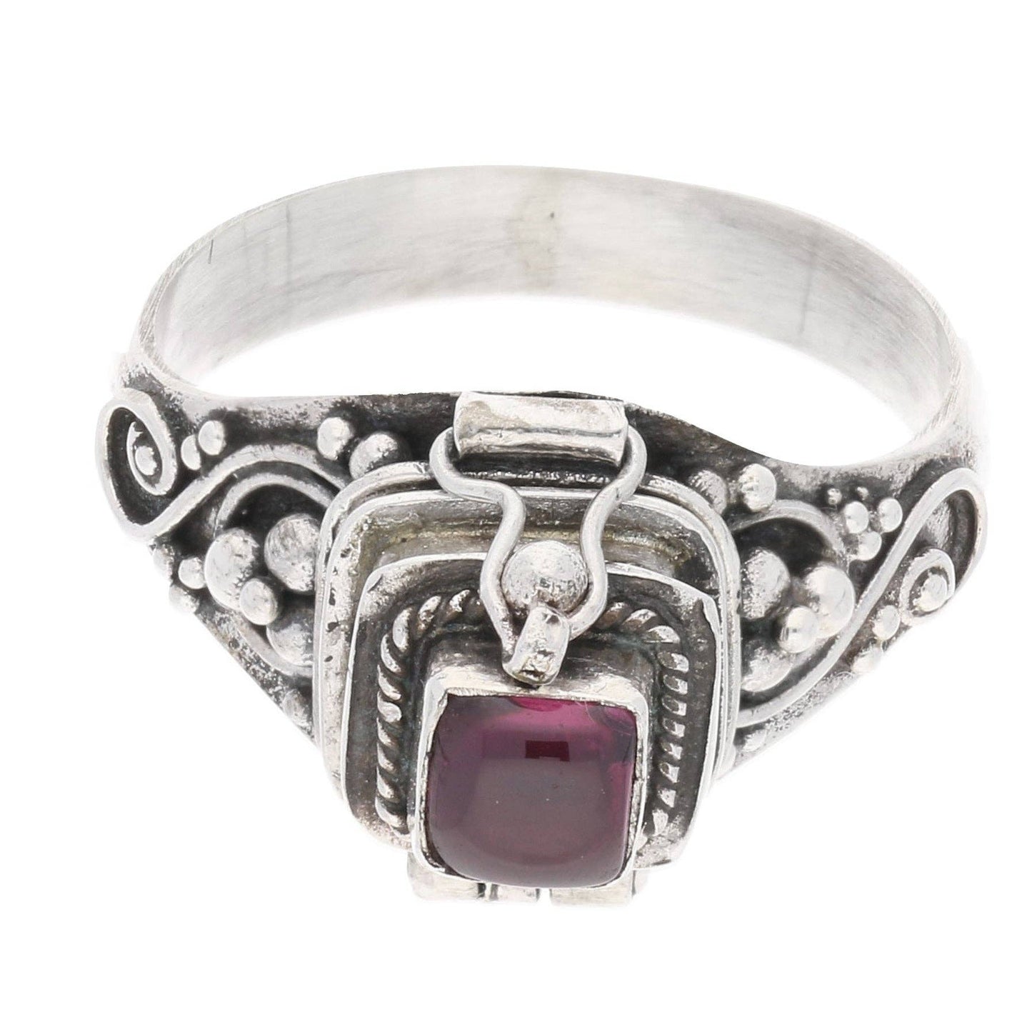 Sterling Silver Square Gemstone Poison Box Locket Ring - Loved To Death