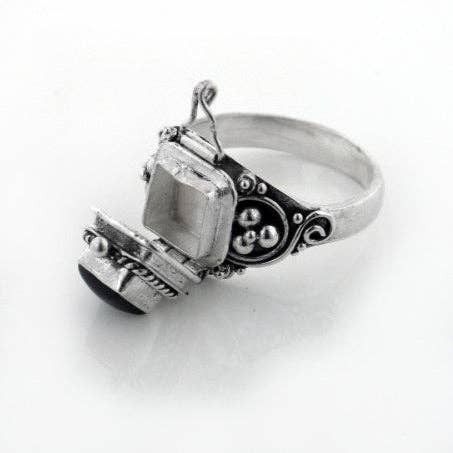 Sterling Silver Square Gemstone Poison Box Locket Ring - Loved To Death