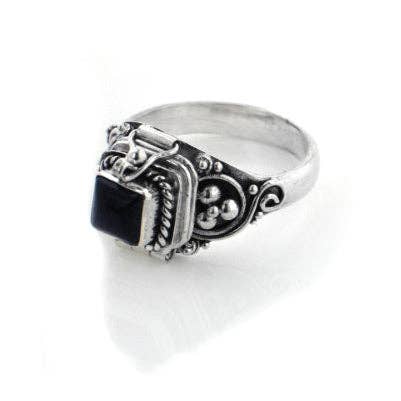 Sterling Silver Square Gemstone Poison Box Locket Ring - Loved To Death