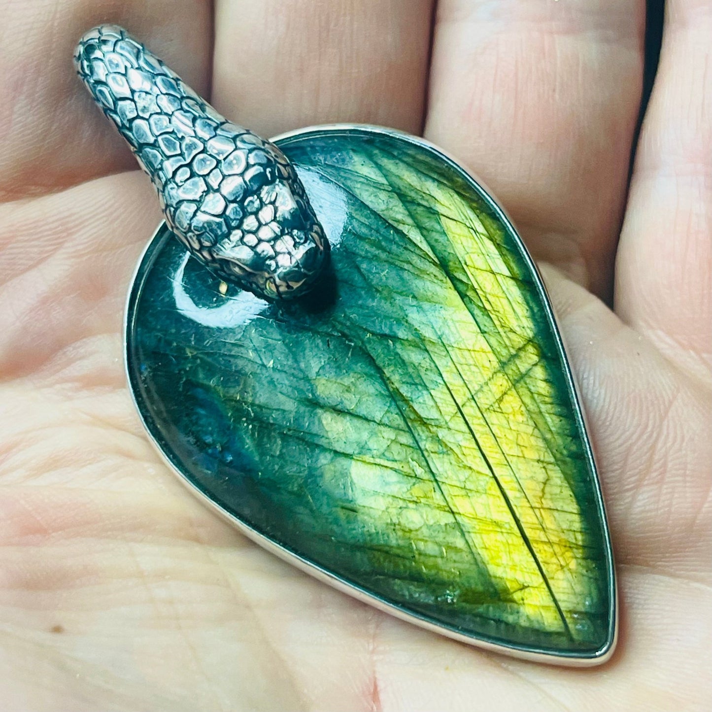 Sterling Snake Head Green Labradorite Pendant - Loved To Death