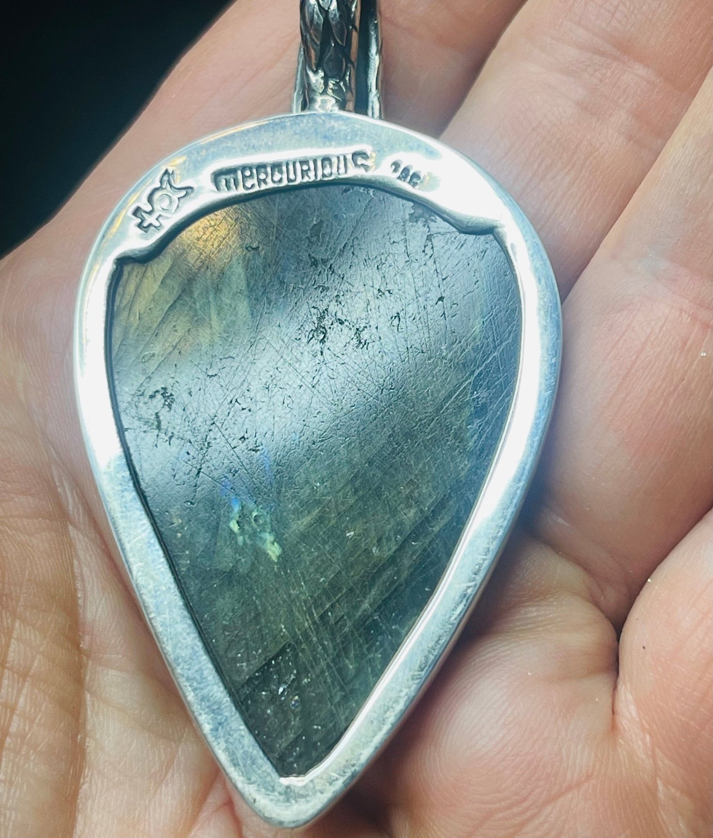 Sterling Snake Head Green Labradorite Pendant - Loved To Death