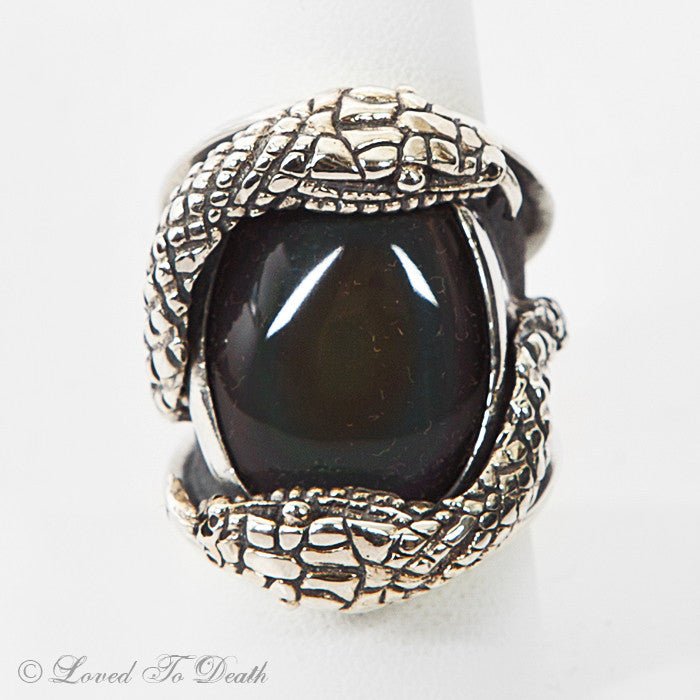 Sterling Snake Ring Rainbow Obsidian - Loved To Death