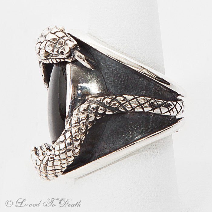 Sterling Snake Ring Rainbow Obsidian - Loved To Death