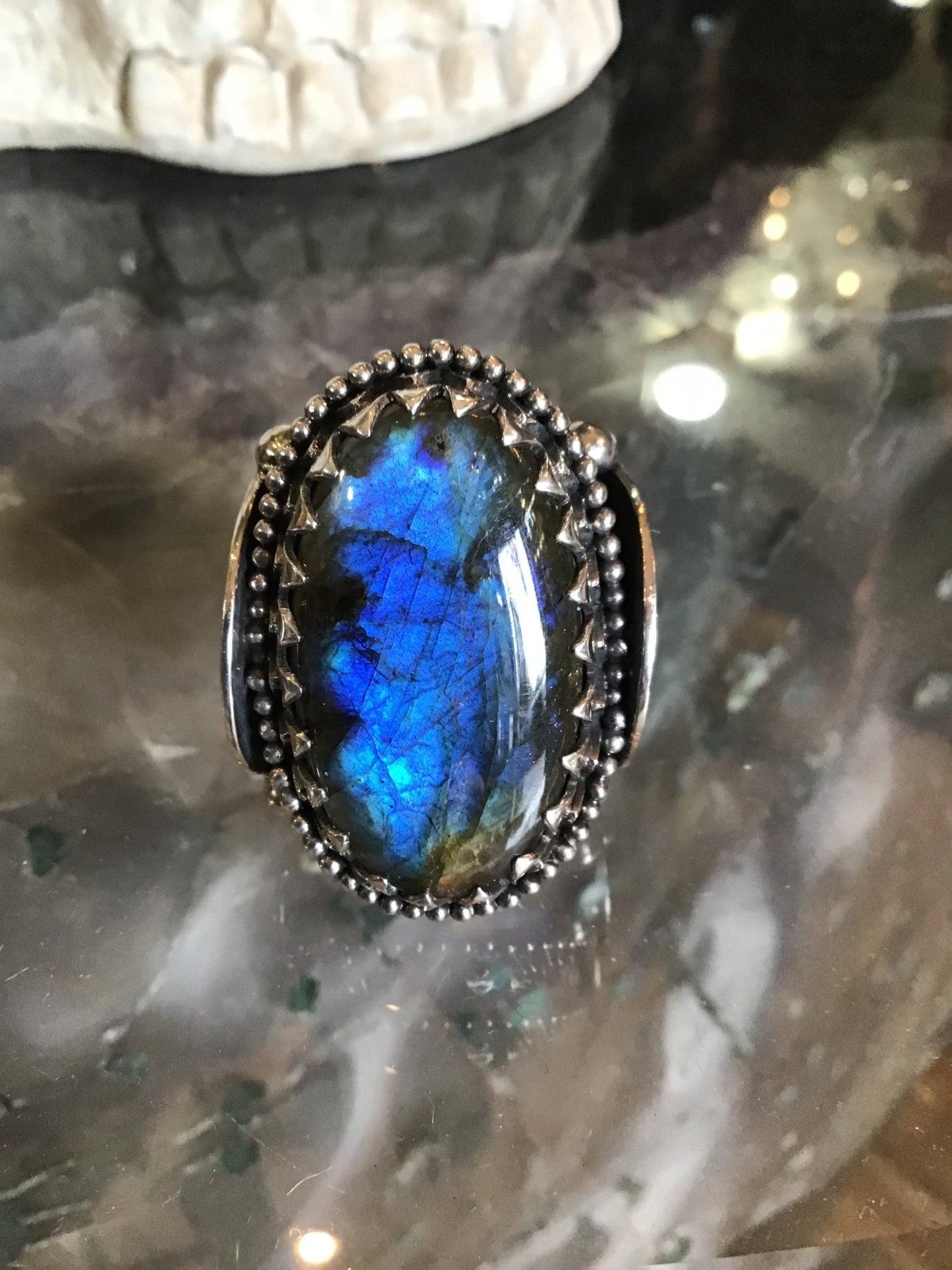 Sterling Valhalla Large Labradorite Ring - Loved To Death