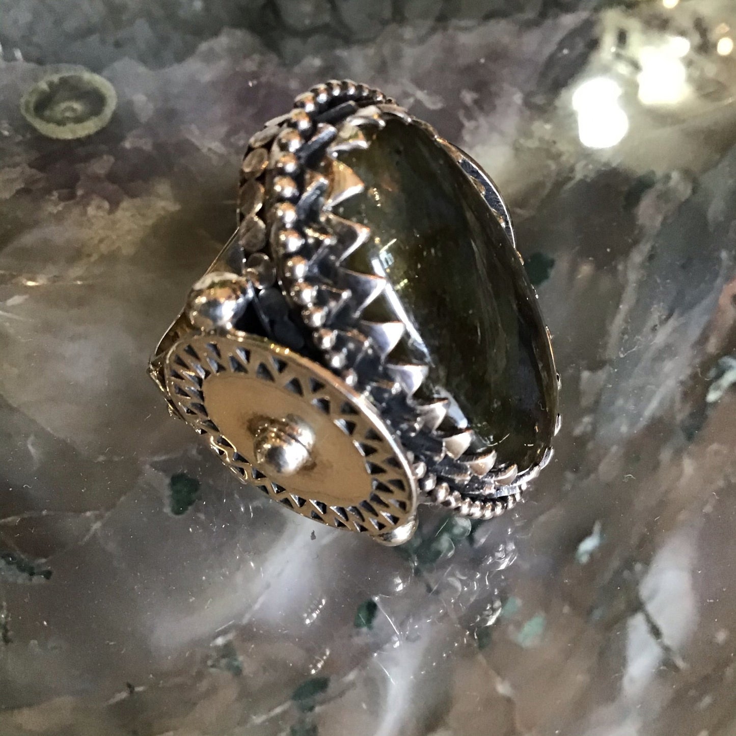 Sterling Valhalla Large Labradorite Ring - Loved To Death