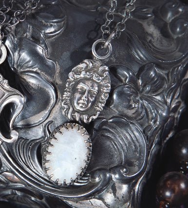 The Mini Medusa Gothic Victorian Sterling Necklace Moonstone - Loved To Death