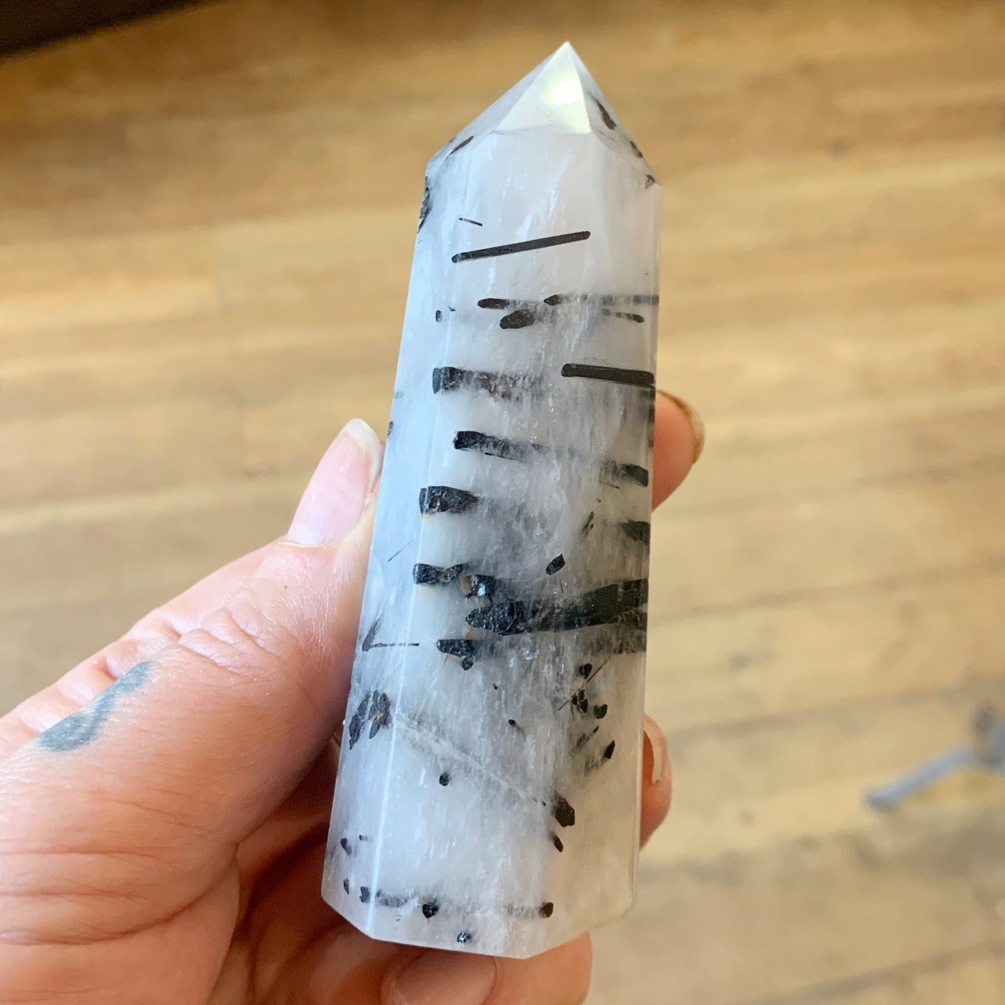 Tourmalated Quartz Obelisk 4" - Loved To Death