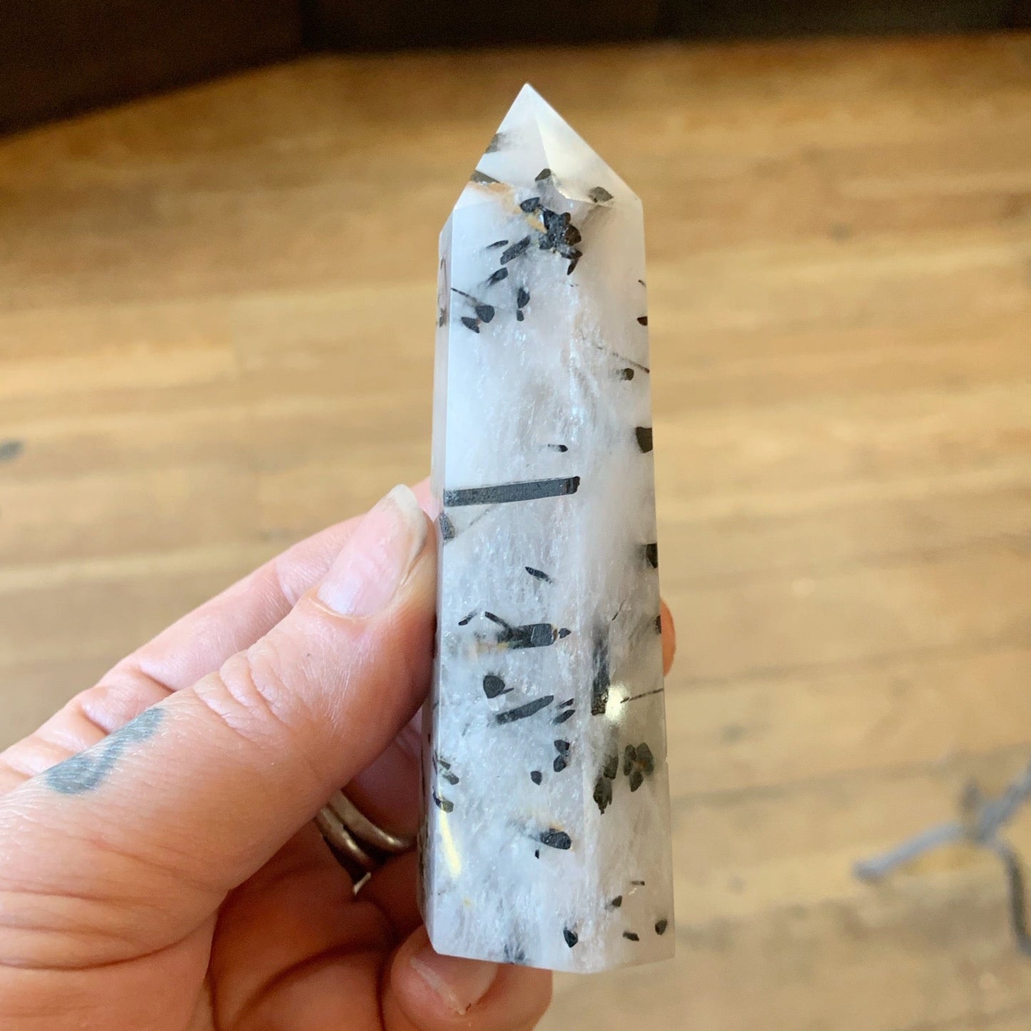 Tourmalated Quartz Obelisk 4" - Loved To Death