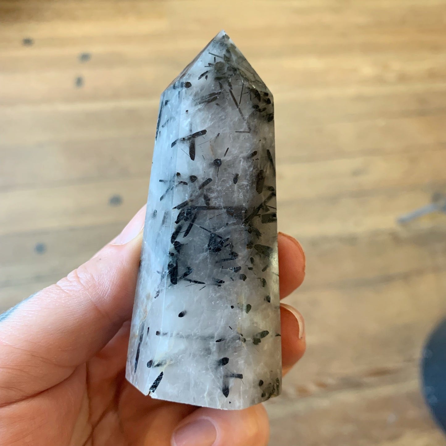 Tourmalated Quartz Obelisk 4" - Loved To Death