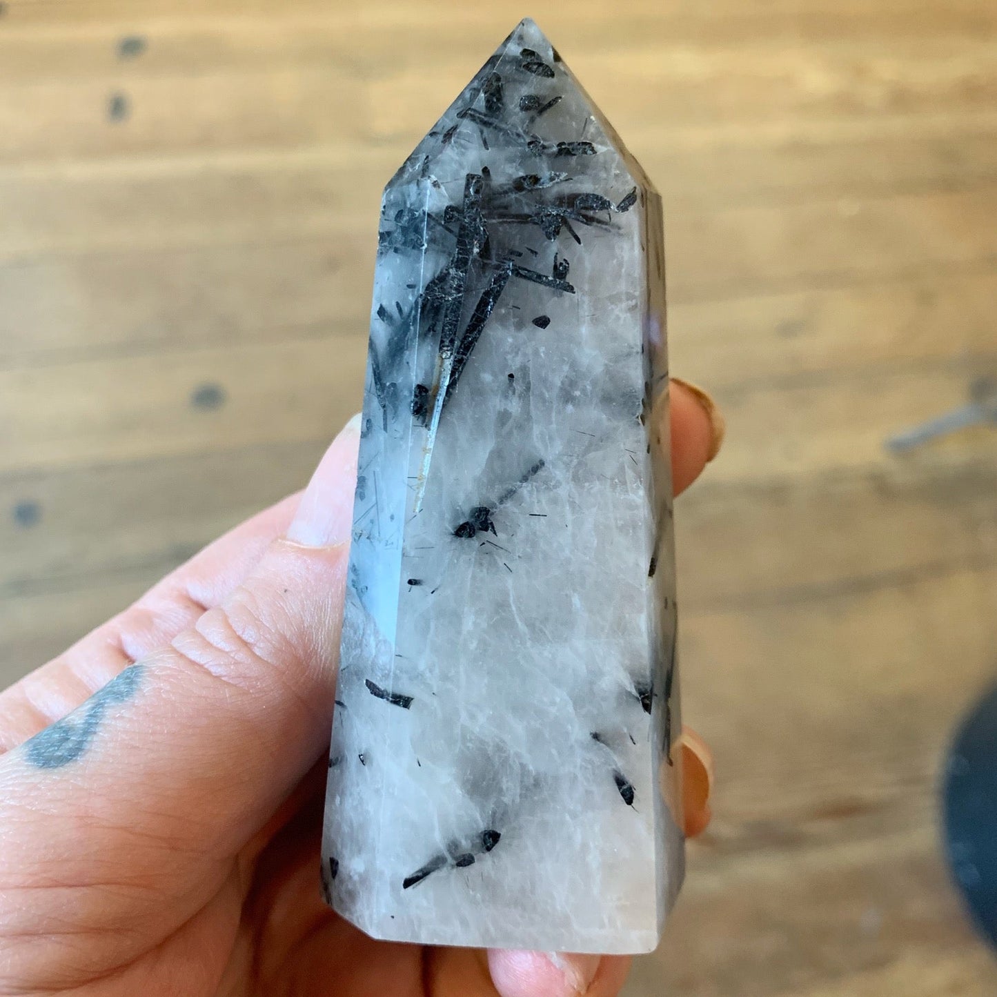 Tourmalated Quartz Obelisk 4" - Loved To Death