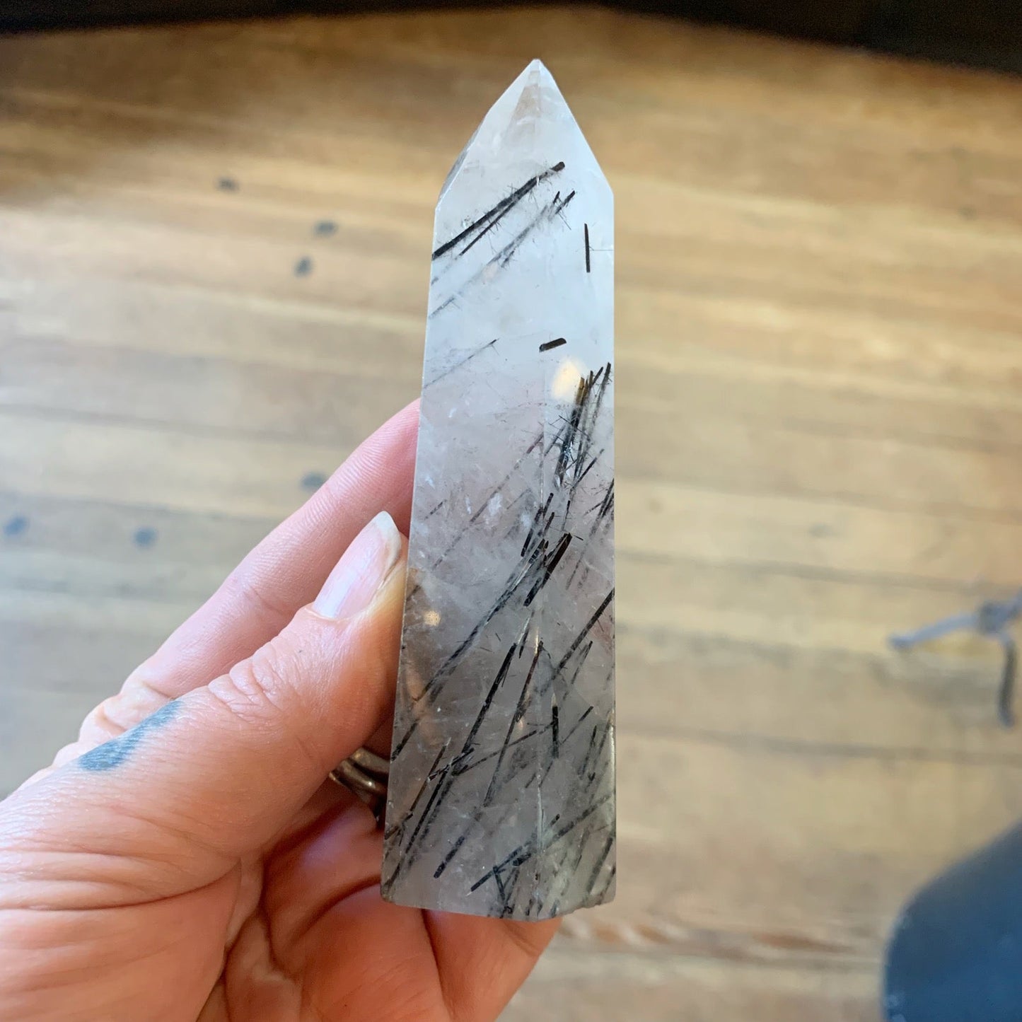 Tourmalated Quartz Obelisk 5" - Loved To Death