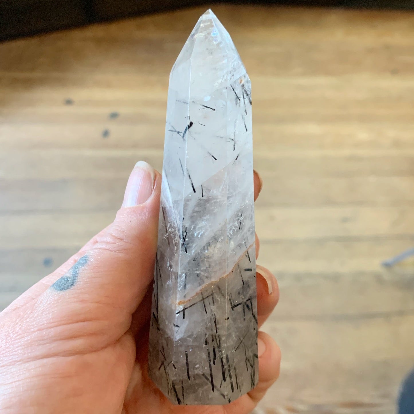 Tourmalated Quartz Obelisk 5" - Loved To Death