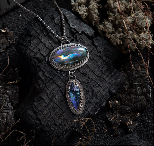{ Victoria } Genuine Blue Jewel Beetle Spectrolite Sterling Necklace - Loved To Death