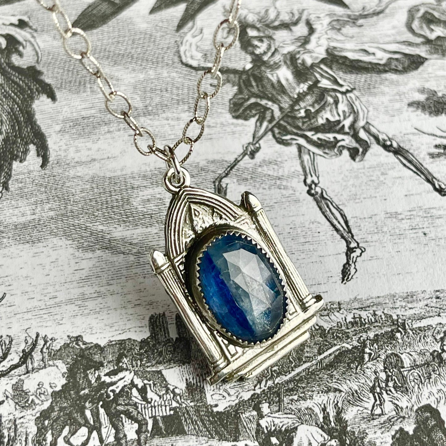 Victorian Birdcage Sterling Necklace Blue Kyanite - Loved To Death
