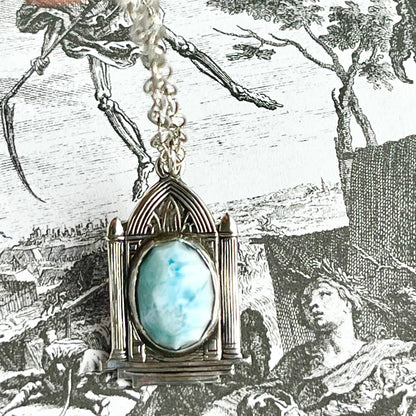Victorian Birdcage Sterling Necklace Larimar - Loved To Death