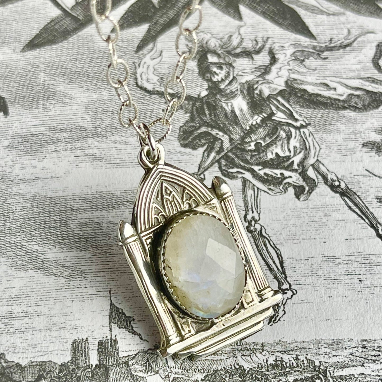 Victorian Birdcage Sterling Necklace Moonstone - Loved To Death