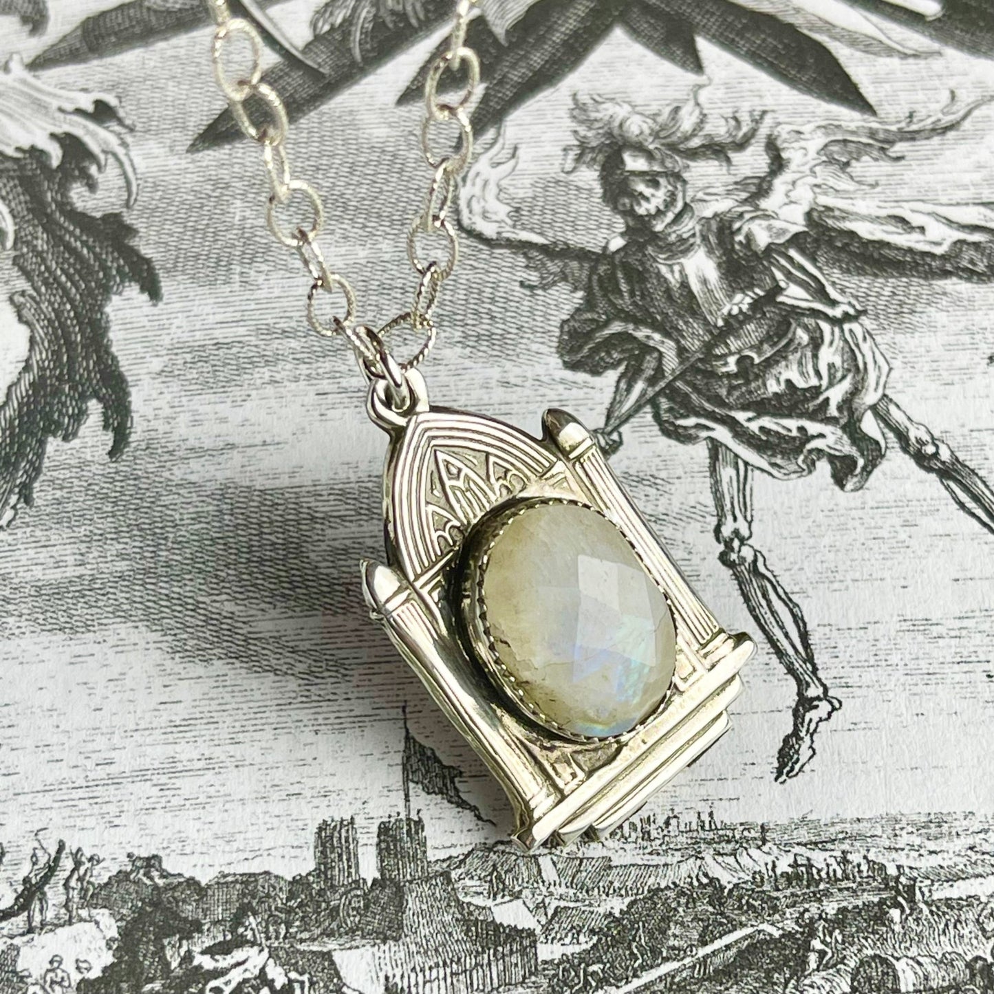 Victorian Birdcage Sterling Necklace Moonstone - Loved To Death