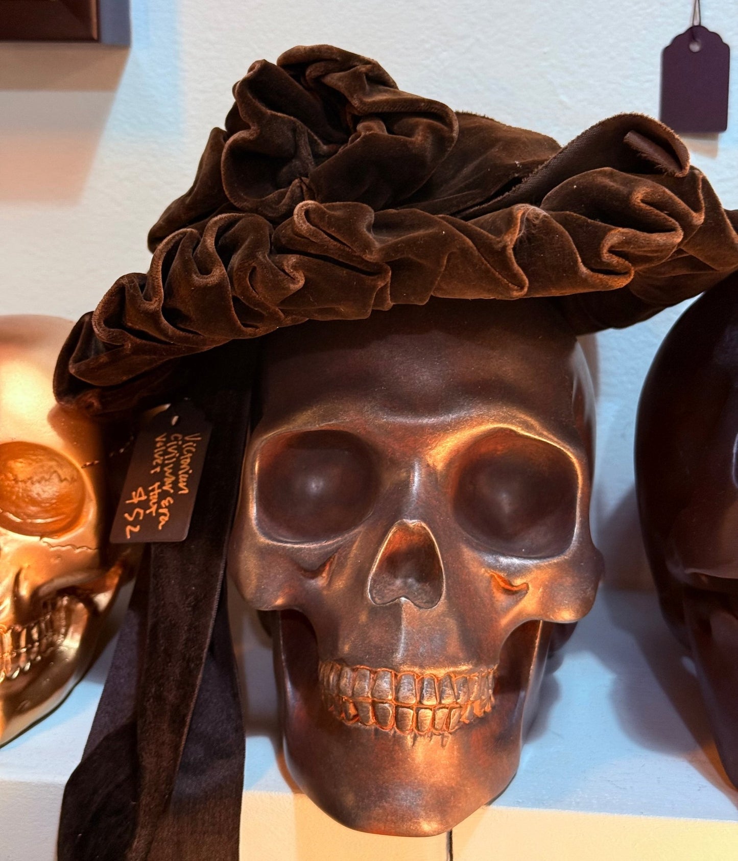 Victorian Deep Brown Velvet Mourning Hat Long Ties - Loved To Death