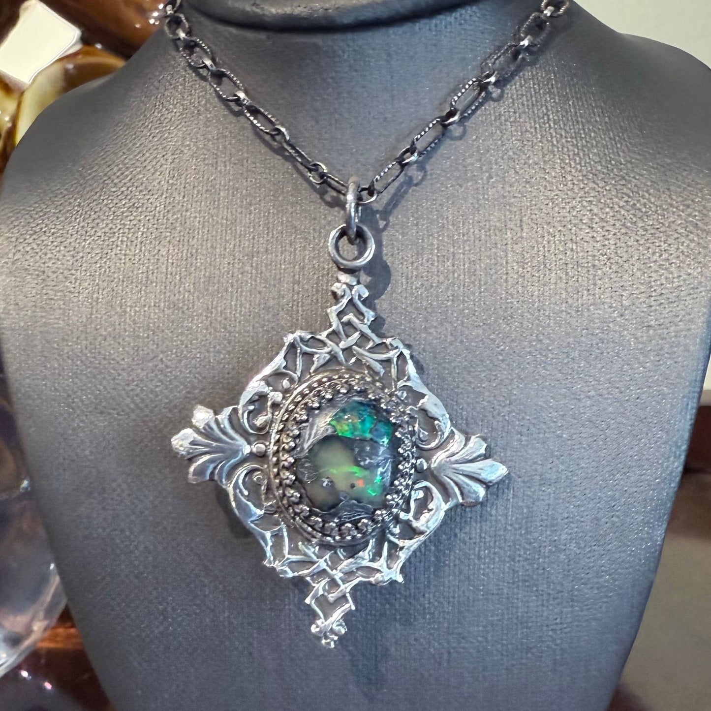 Victorian Filigree Sterling Galaxy Opal Necklace - Loved To Death