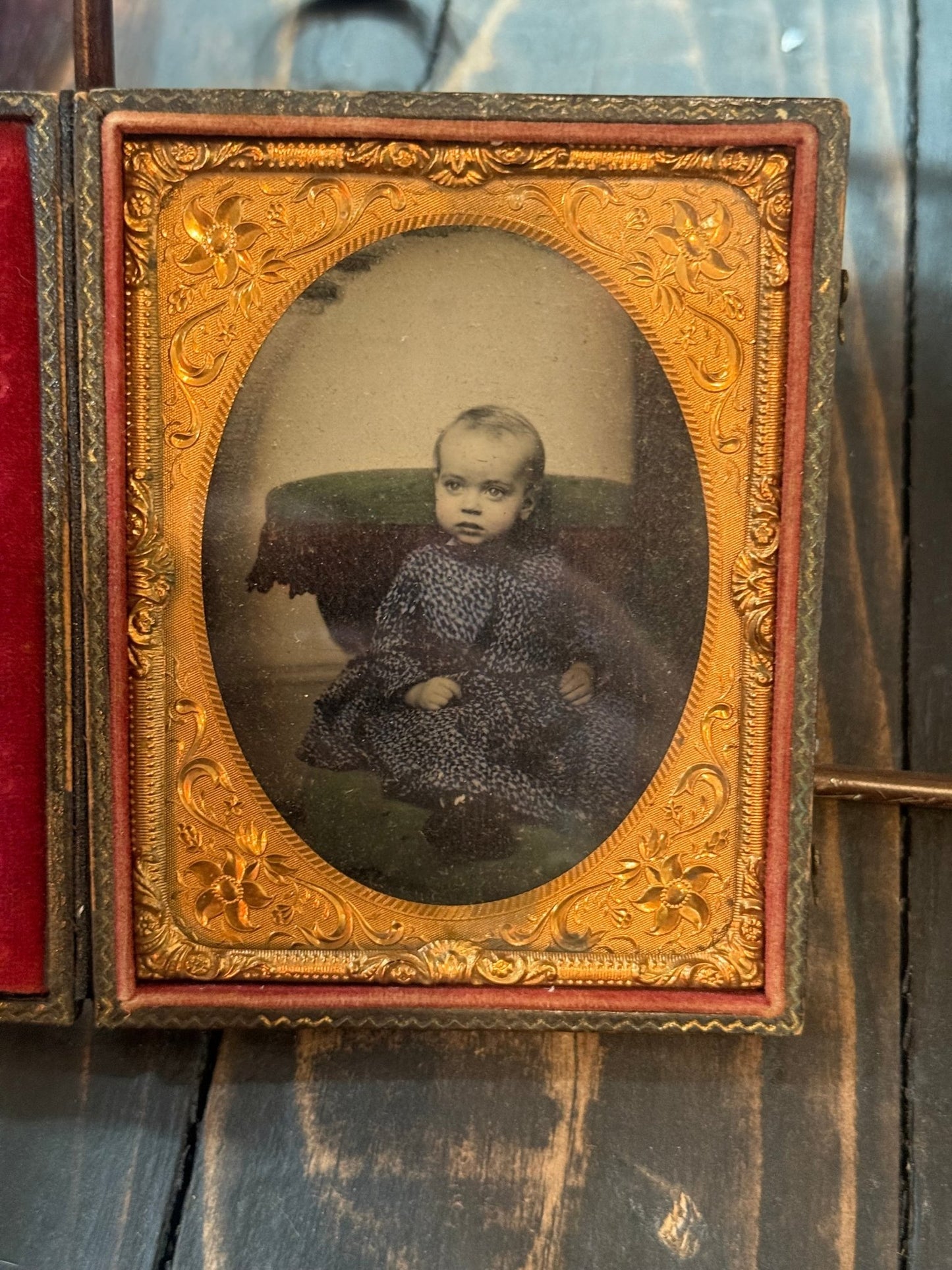 Victorian Hand Tinted Large Tintype In Case - Loved To Death