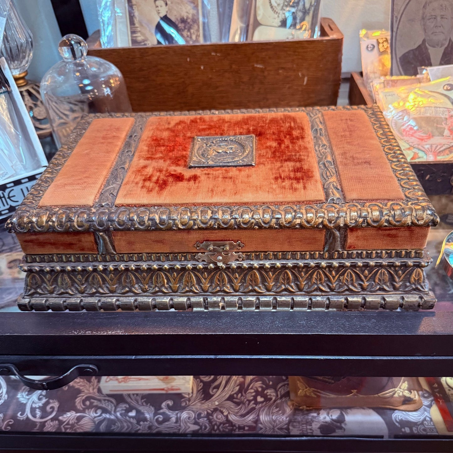 Victorian Ouroboros Rust Velvet Wooden Dresser Box - Loved To Death