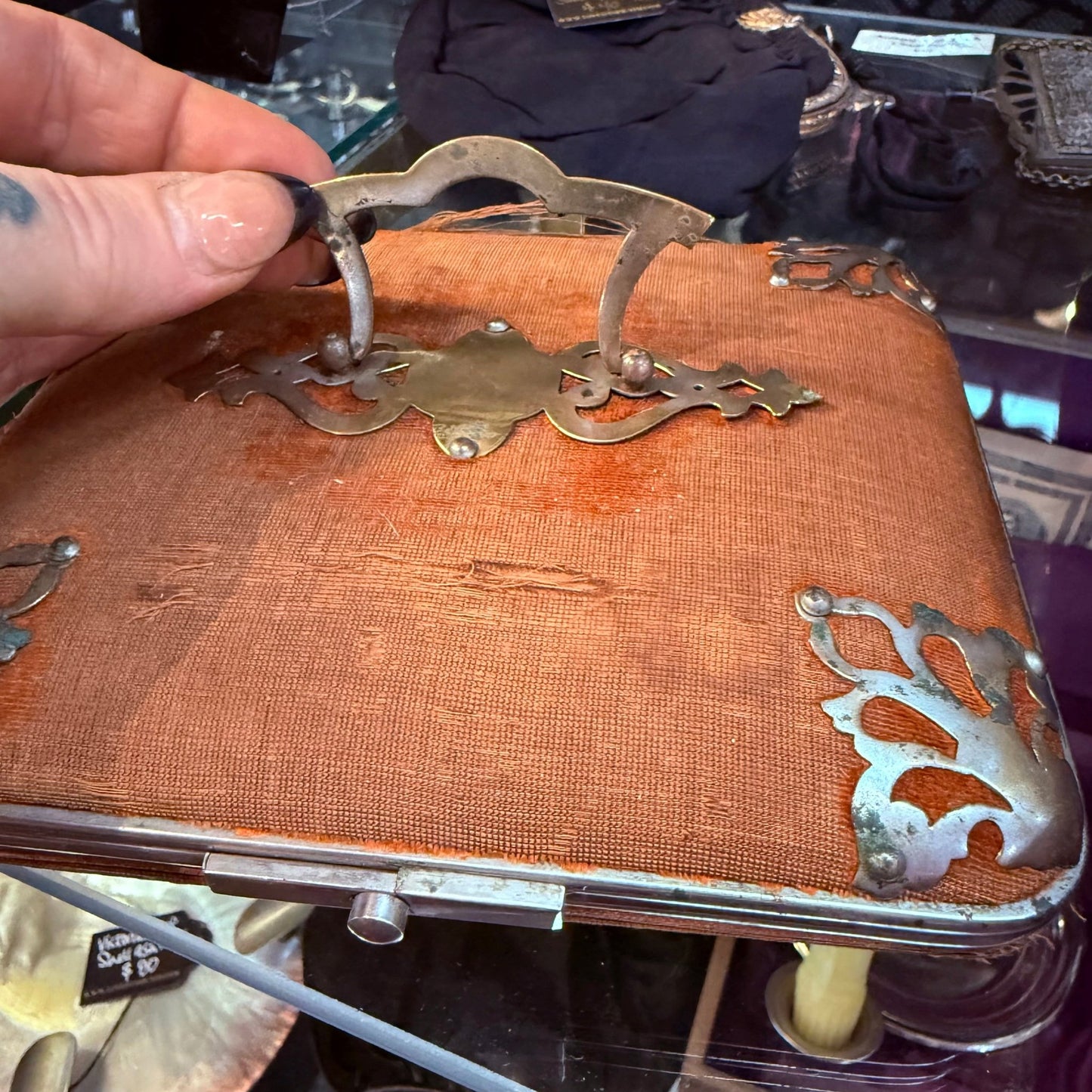 Victorian Rust Velvet Accordian Style Box - Loved To Death
