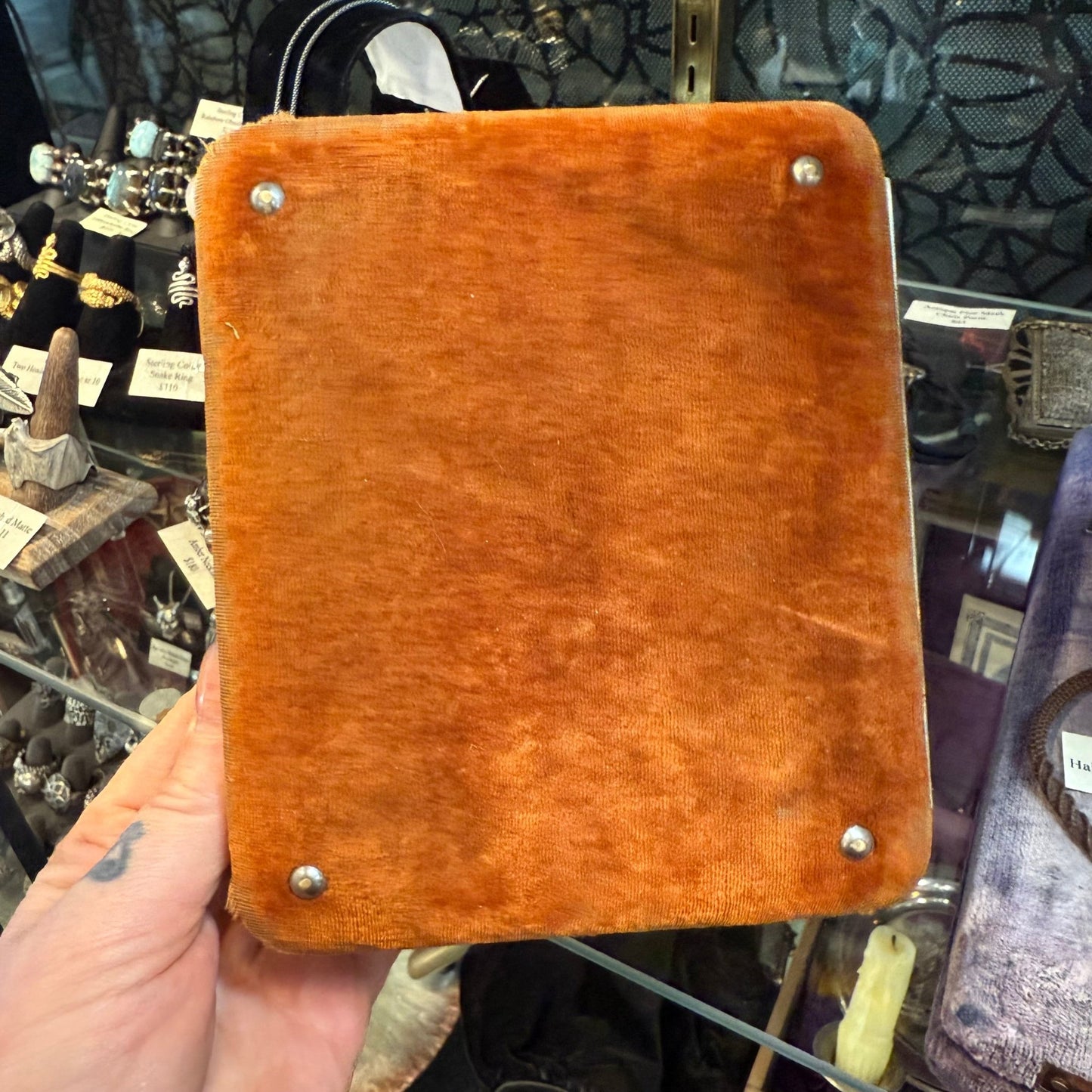 Victorian Rust Velvet Accordian Style Box - Loved To Death