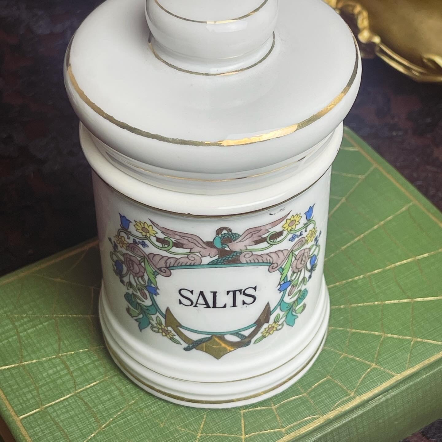 Vintage Apothecary { Salts } Gild Gilt Anchor Jar - Loved To Death