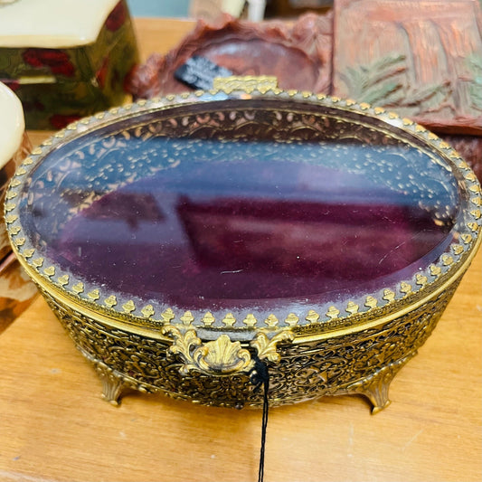 Vintage Large Oval Gold Filigree Jewelry Casket - Loved To Death