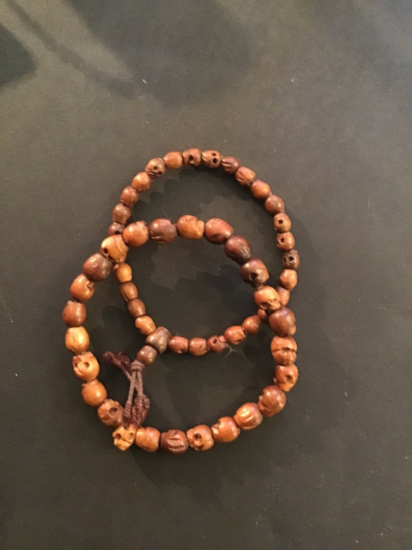 Wood Carved Skull Bead Bracelet - Loved To Death