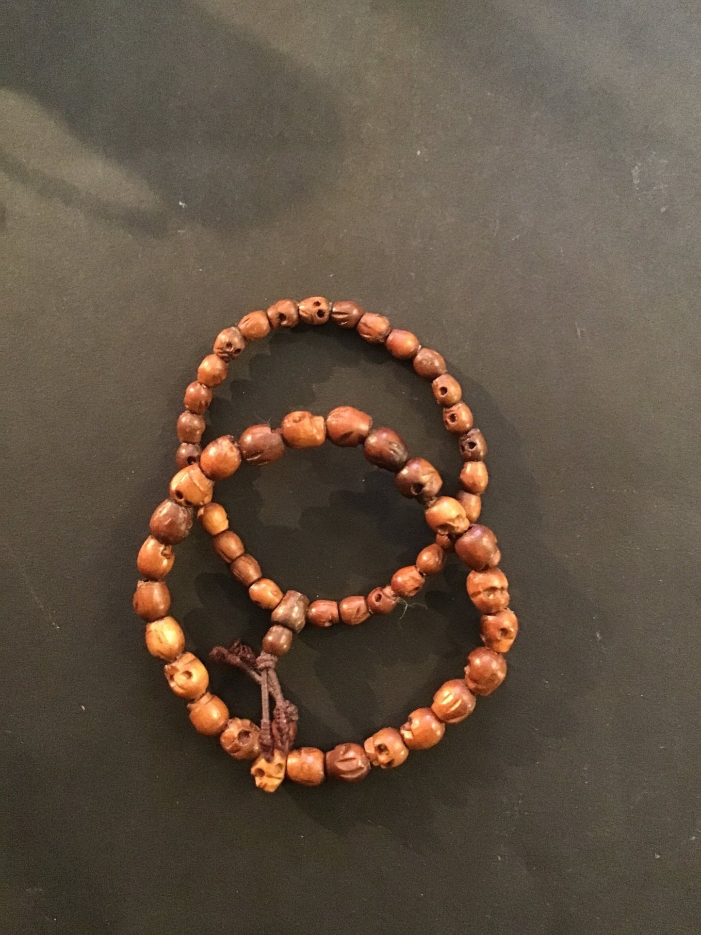 Wood Carved Skull Bead Bracelet - Loved To Death